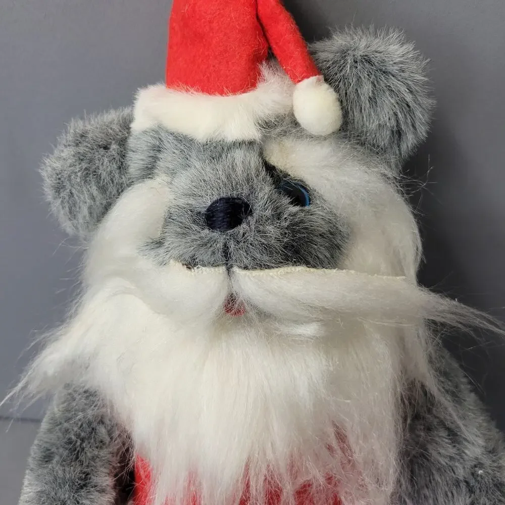 Vintage 80's Christmas Santa Bear Plush Gray 11